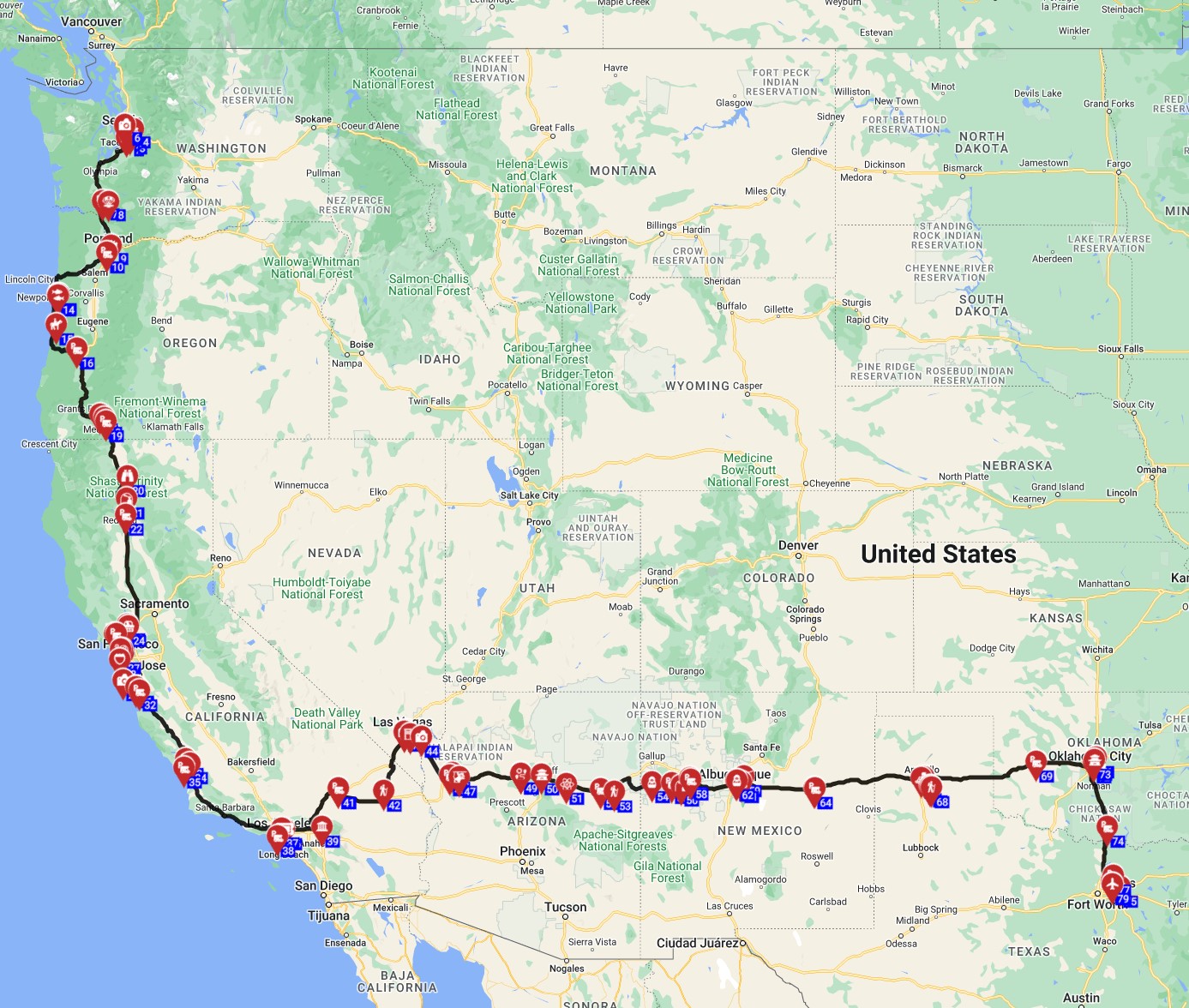 Seattle to Dallas - Northwest to Southwest